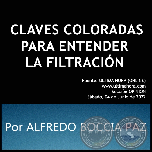CLAVES COLORADAS PARA ENTENDER LA FILTRACIÓN - Por ALFREDO BOCCIA PAZ - Sábado, 04 de Junio de 2022